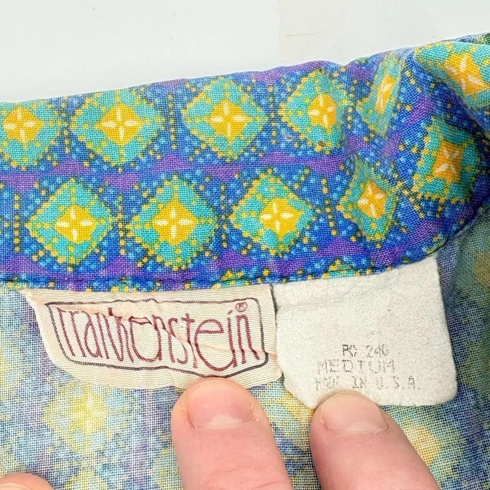 Vintage | Frankenstein brand | Men's Blue and Green funky Patterned Shirt